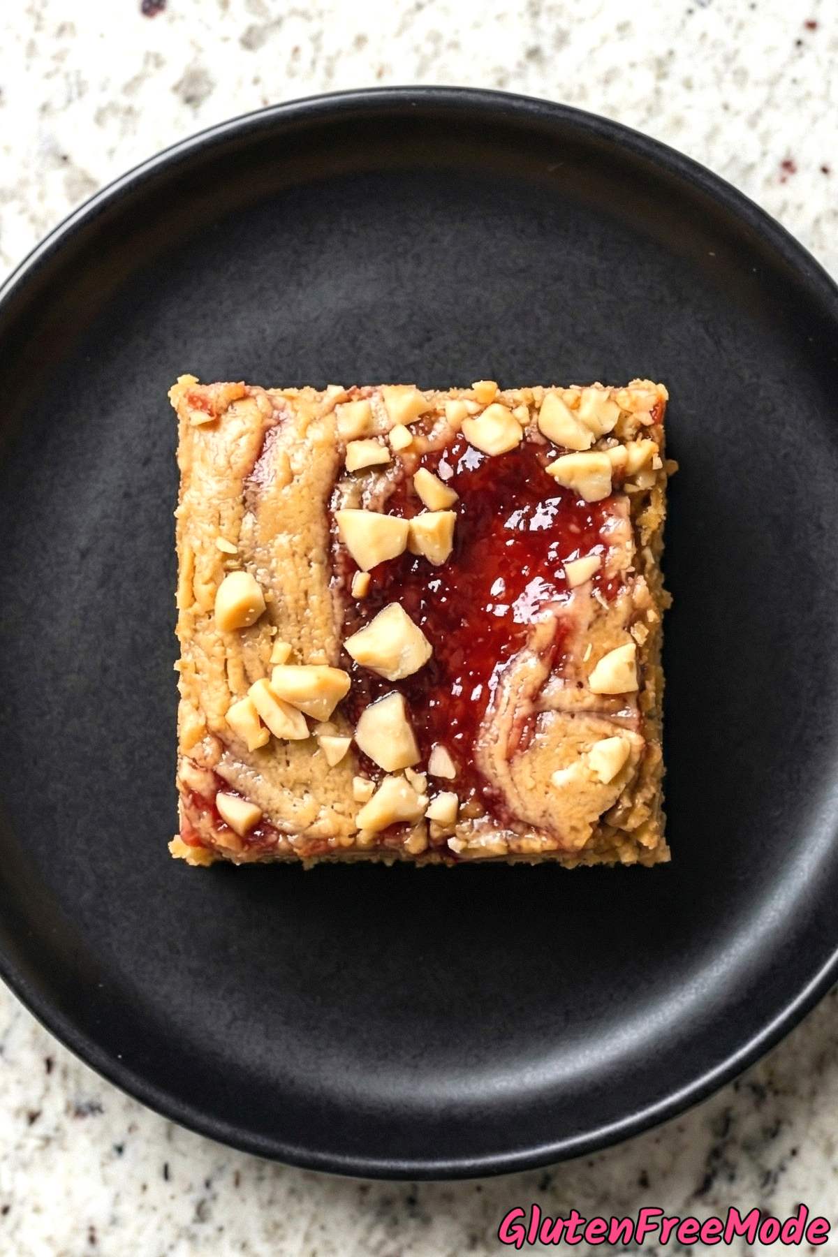 Wholesome gluten free PB&J blondies stacked