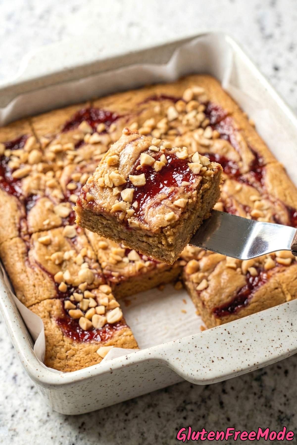 Sweet gluten free peanut butter jelly blondies