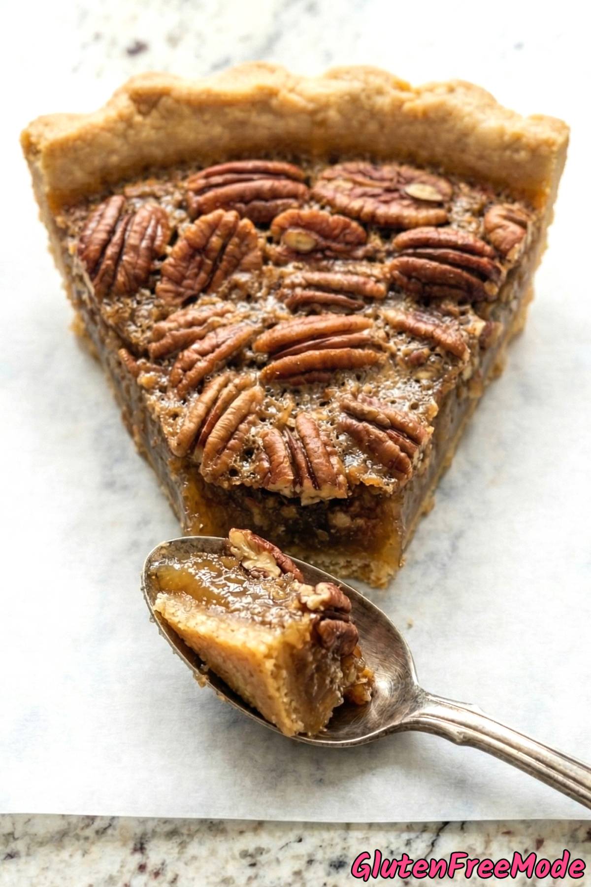 Homemade gluten free pecan pie close-up