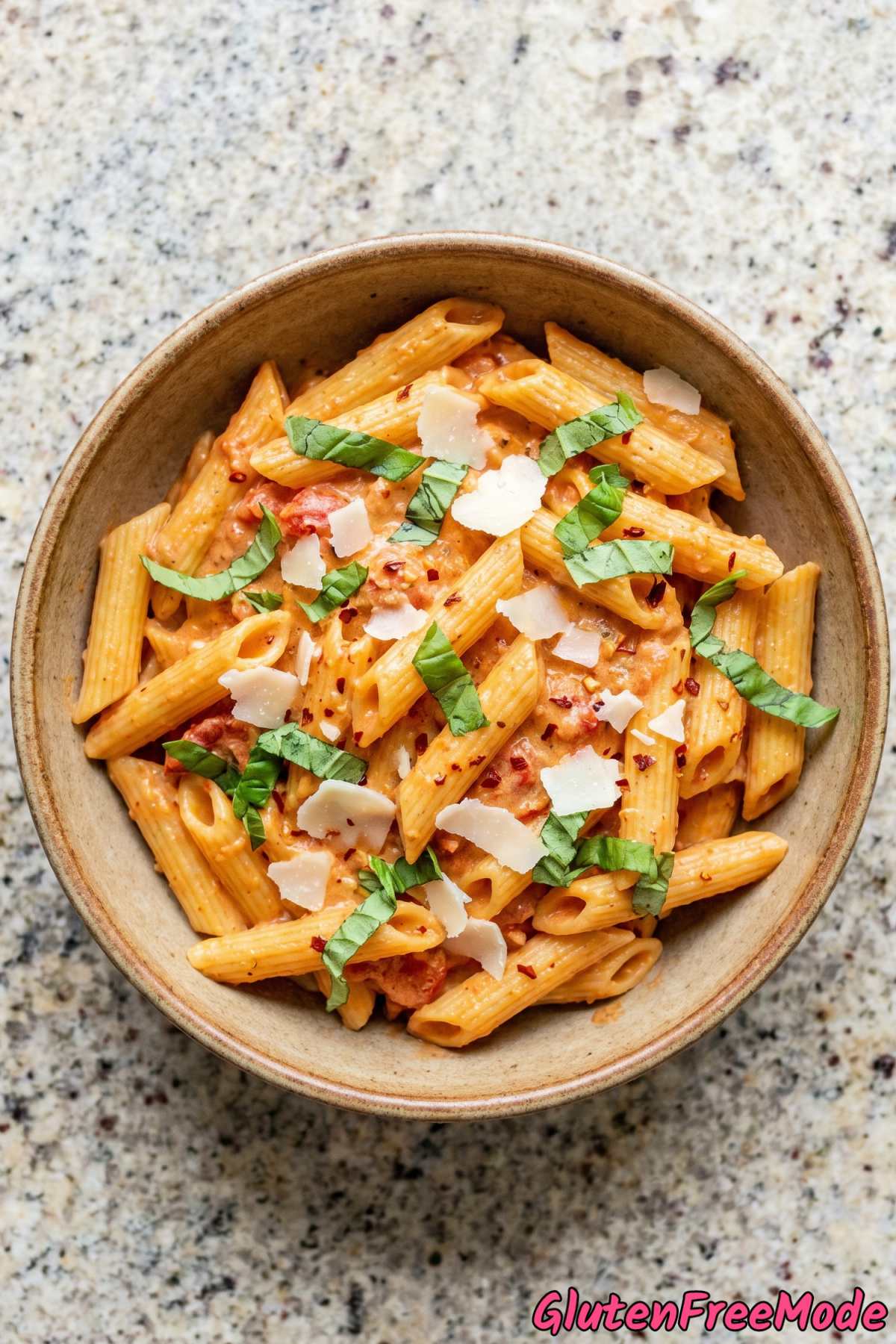 Velvety gluten free penne alla vodka dish