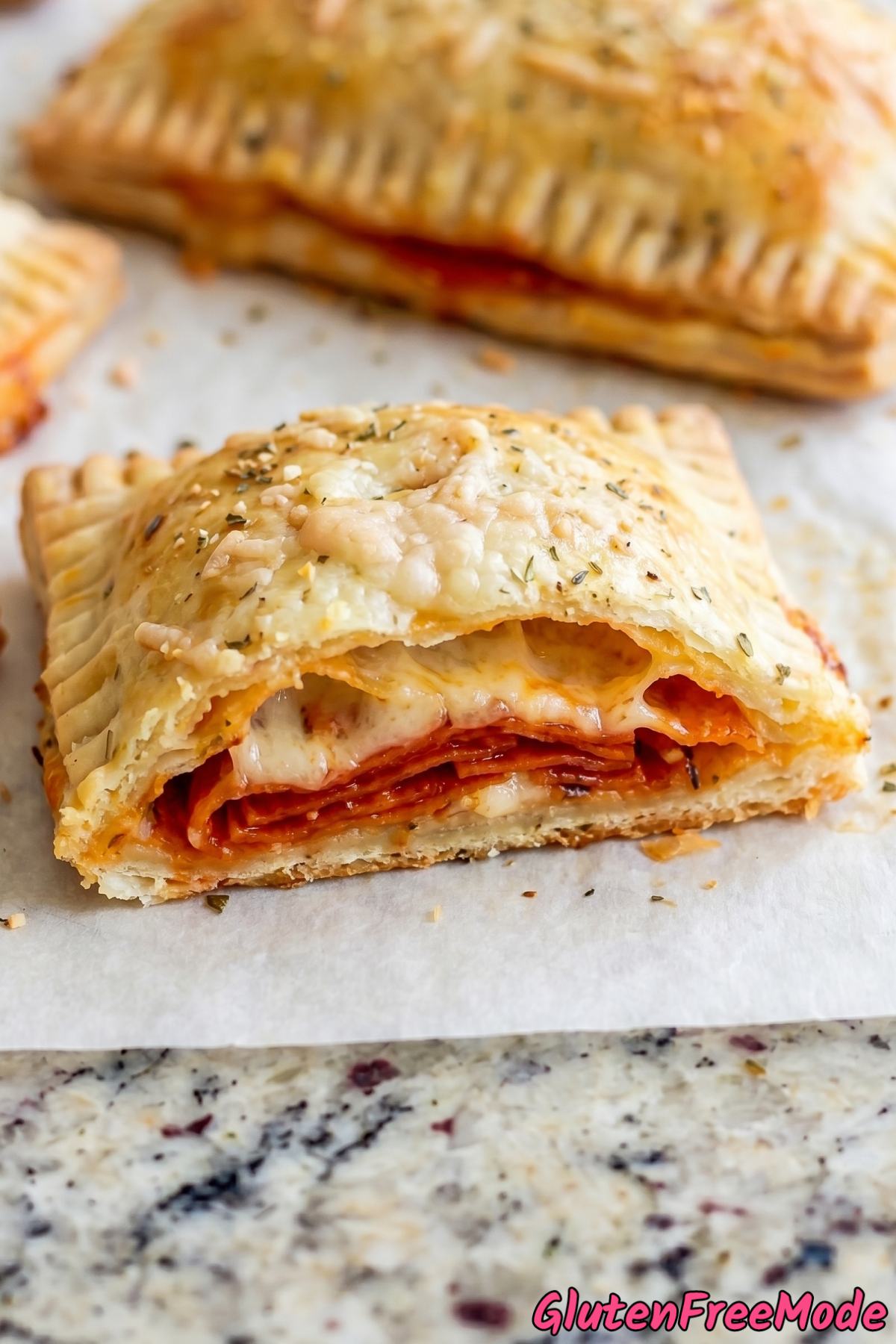 Warm gluten free pepperoni pizza hot pockets