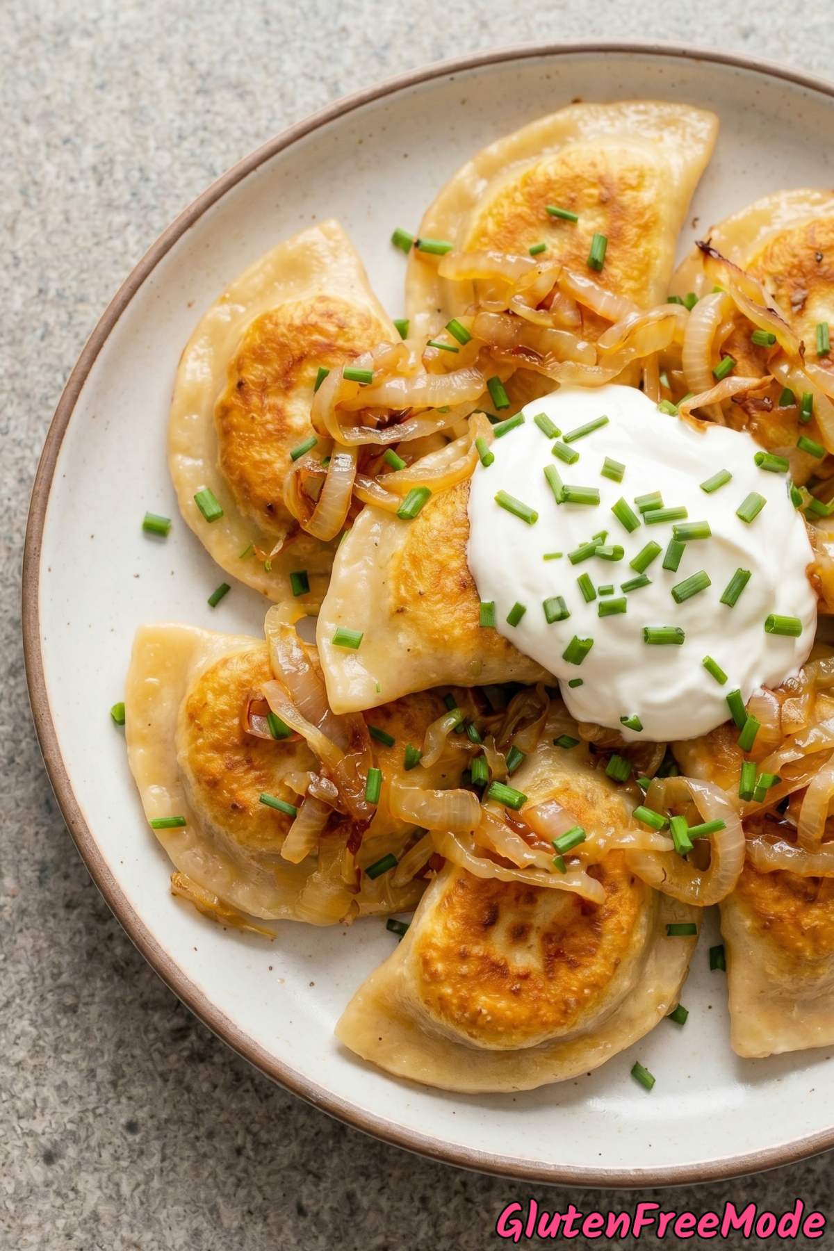 Buttery gluten free pierogi served warm