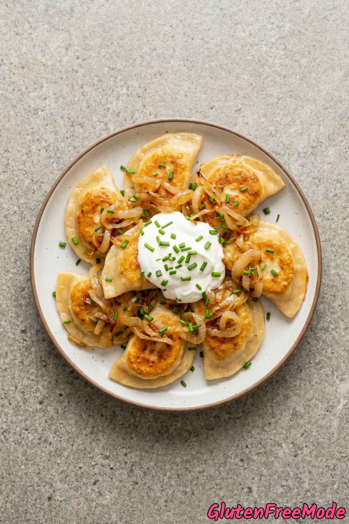Savory gluten free pierogi with onions