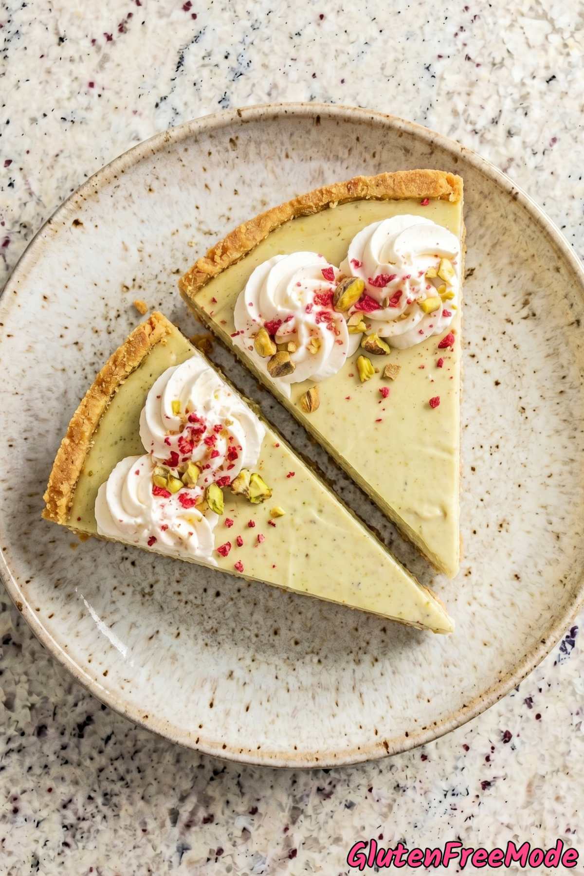Decadent gluten free pistachio cheesecake