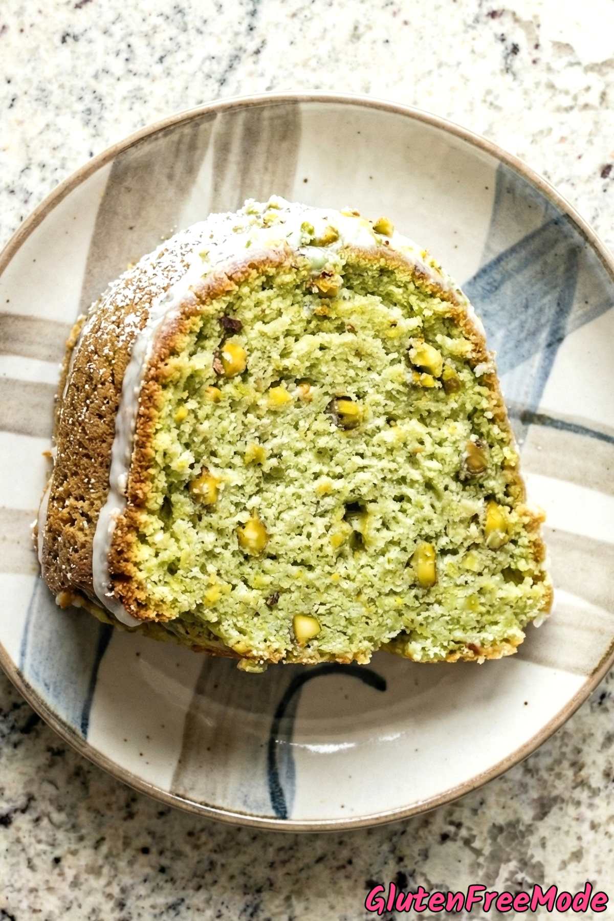Tender gluten free pistachio pudding cake