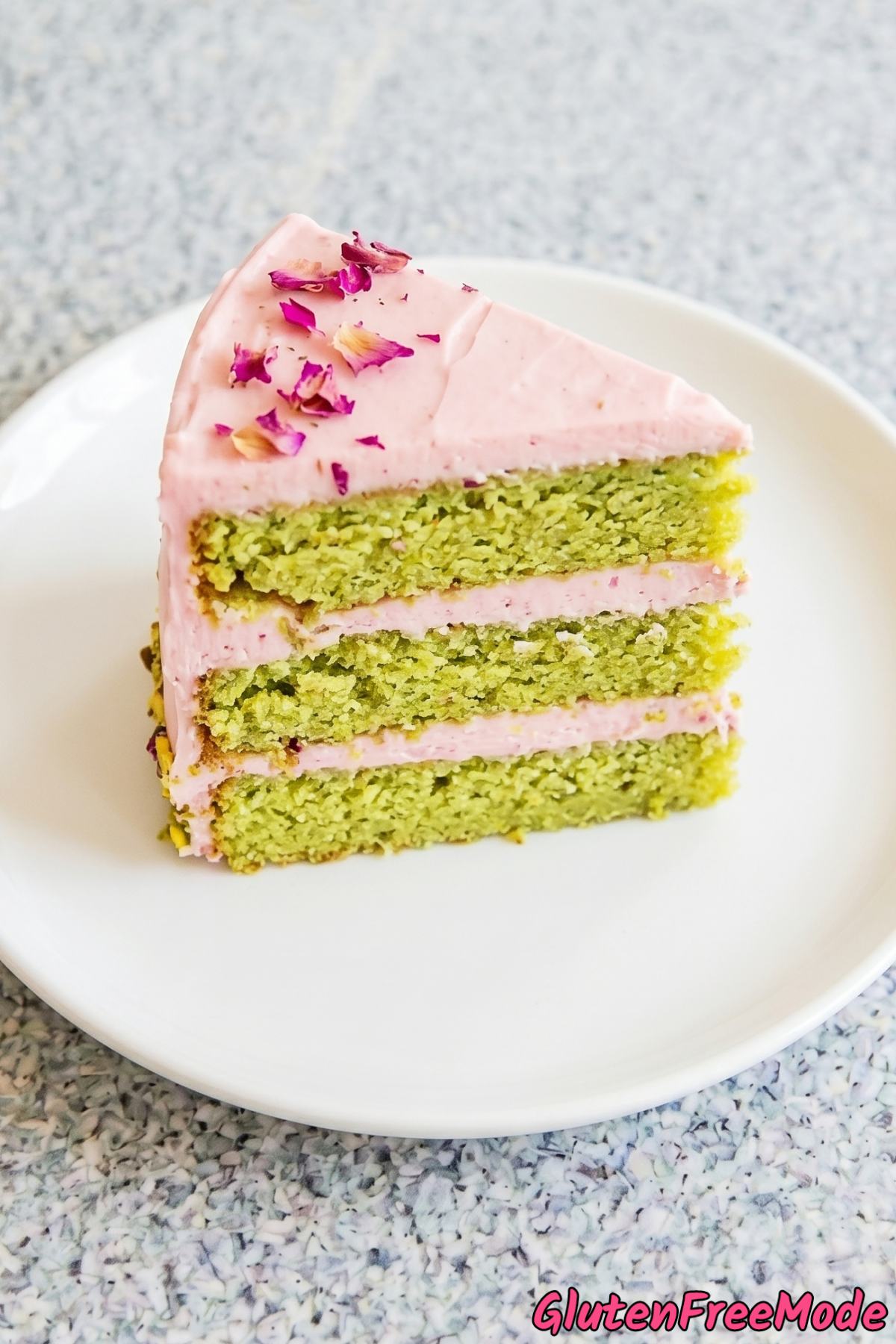 Floral gluten free pistachio rose layer cake
