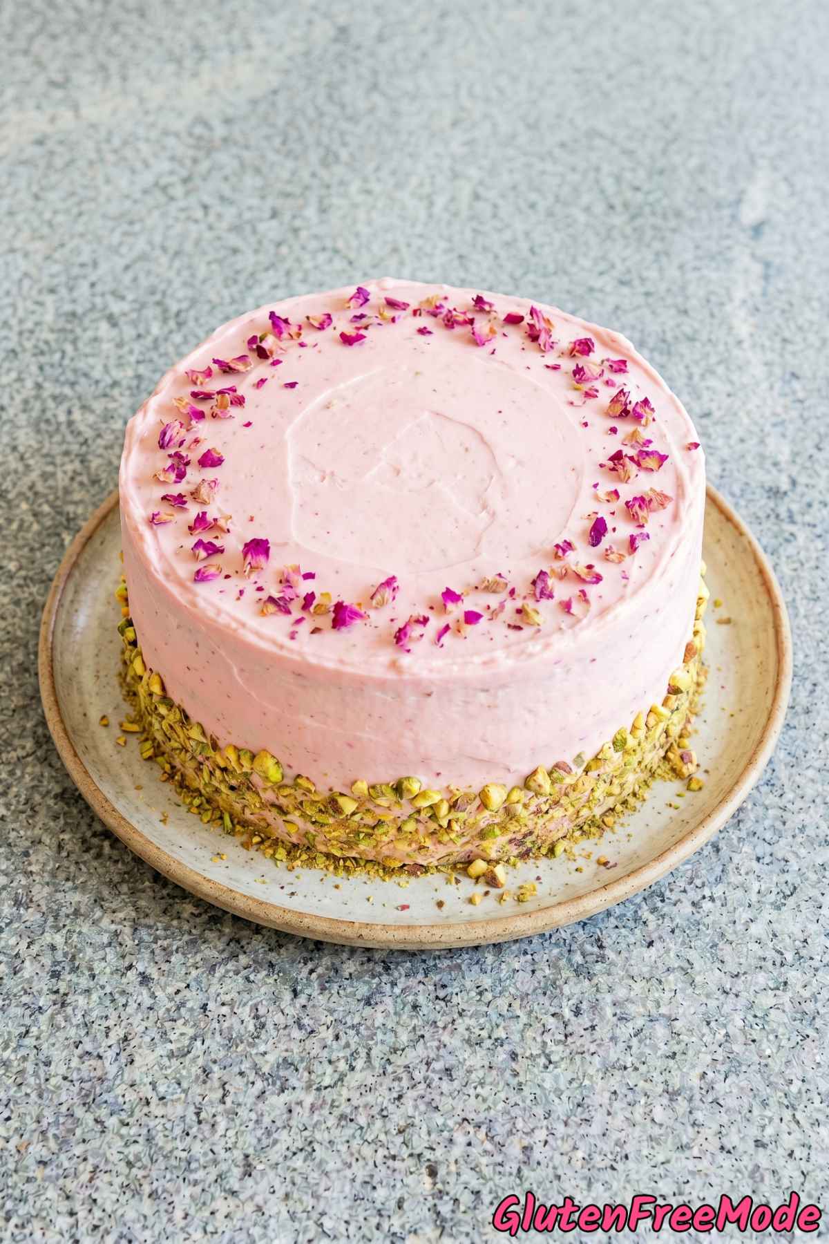 Decadent pistachio rose layer cake gluten free