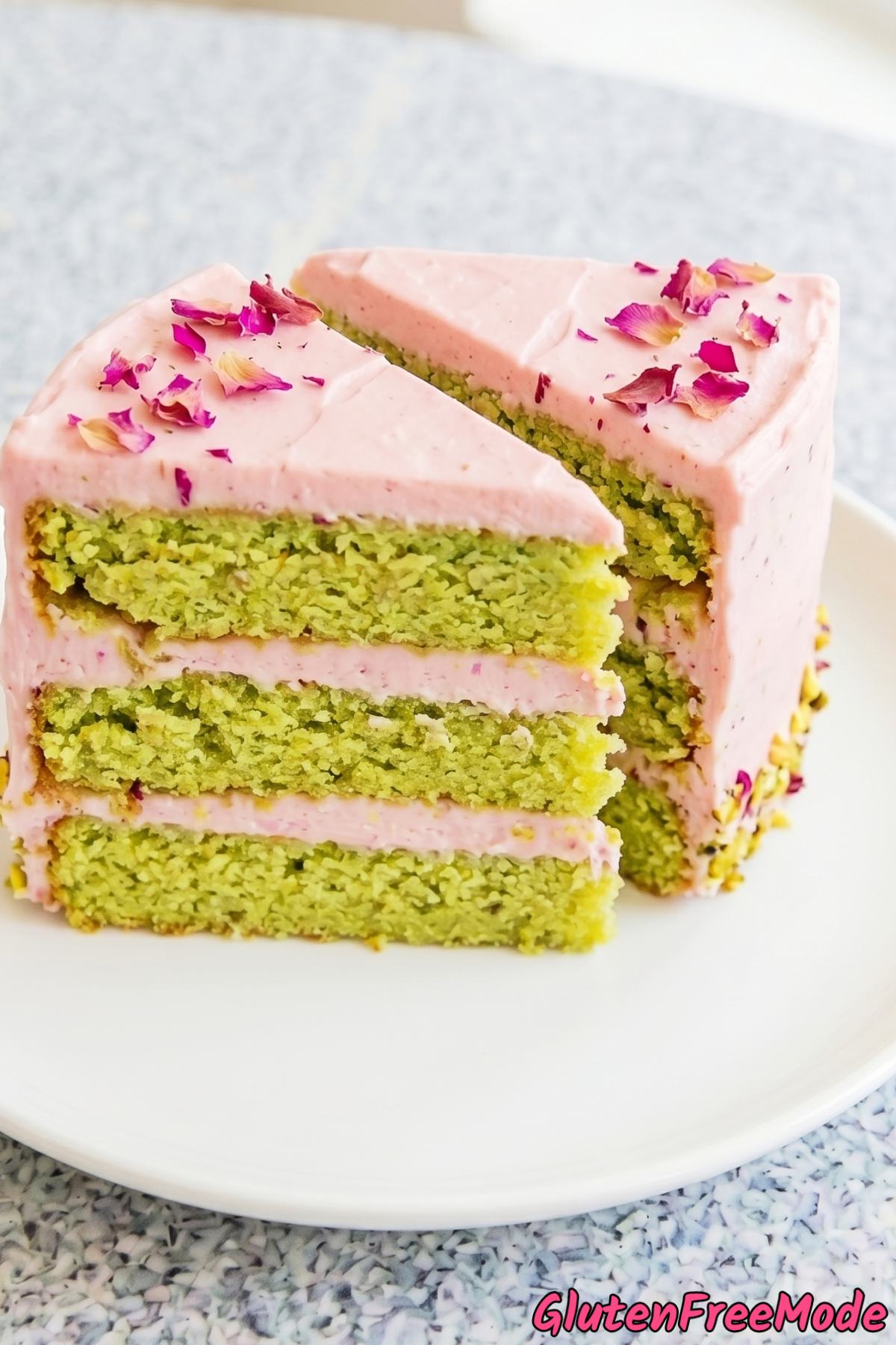 Dreamy pistachio rose layer cake gluten free