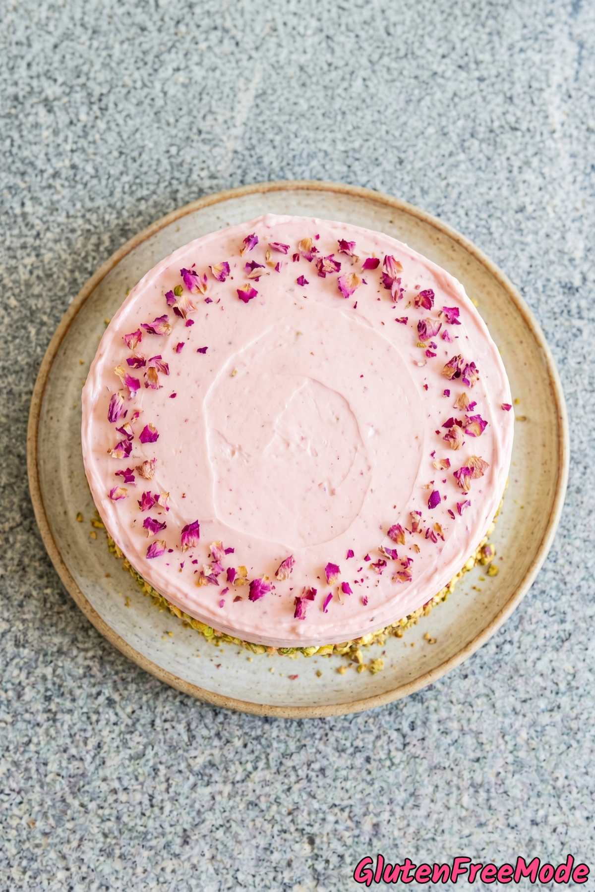 Stunning gluten free pistachio rose layer cake