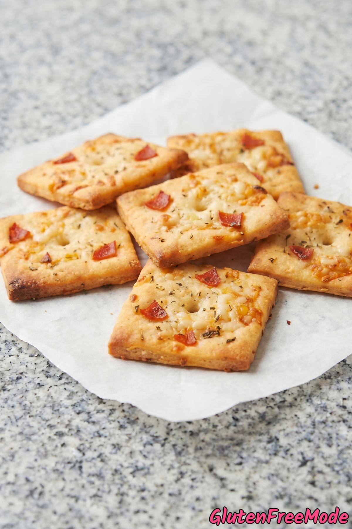 Wholesome gluten free pizza crackers on board