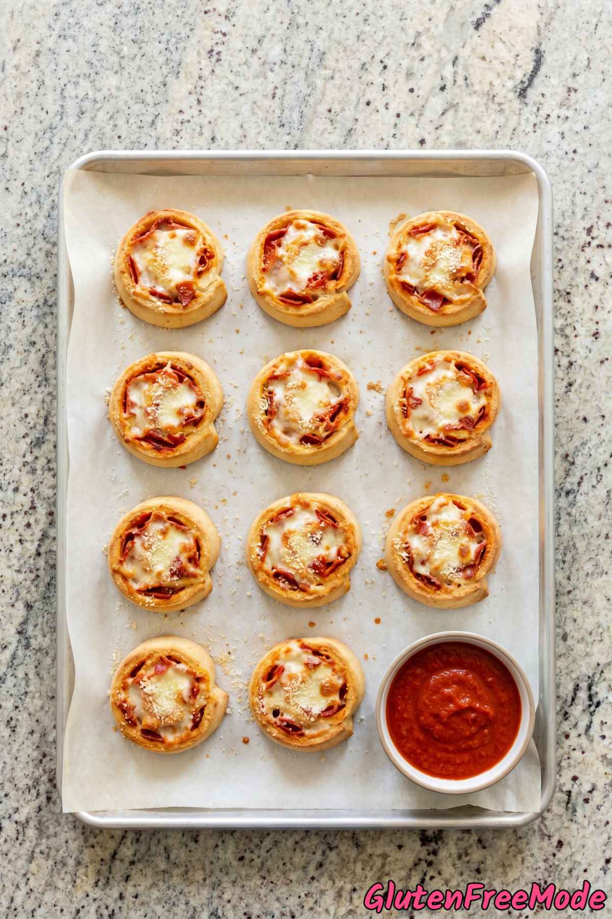 Irresistible gluten free pizza rolls close up