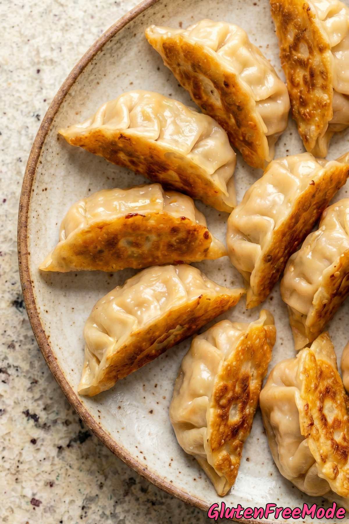 Warm gluten free pot stickers with dipping sauce