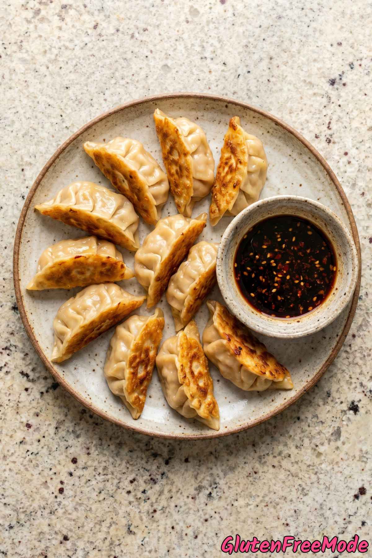 Crispy gluten free pot stickers on a plate