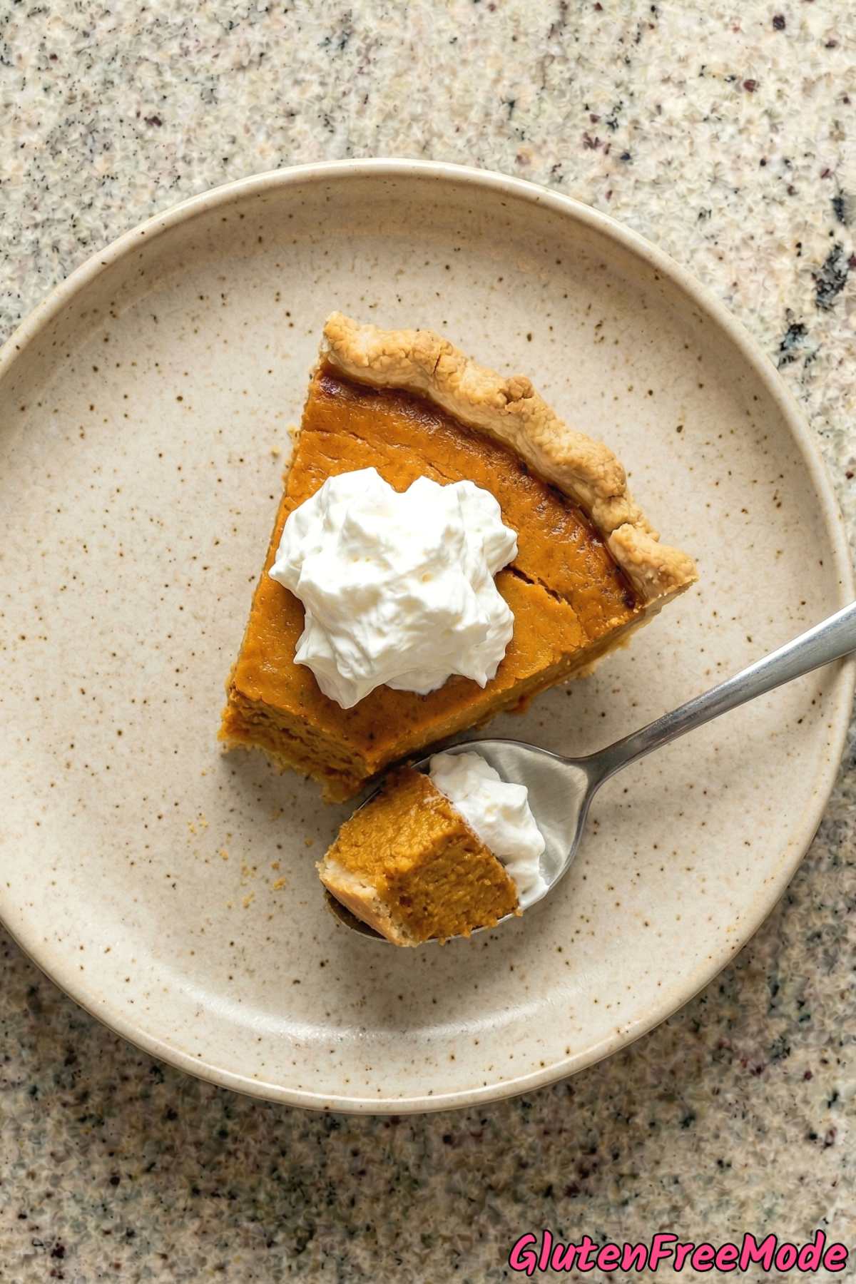 Velvety gluten free pumpkin pie wedge