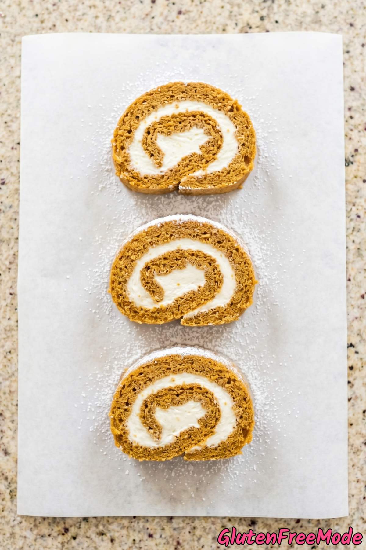 Soft gluten free pumpkin roll spiral slice