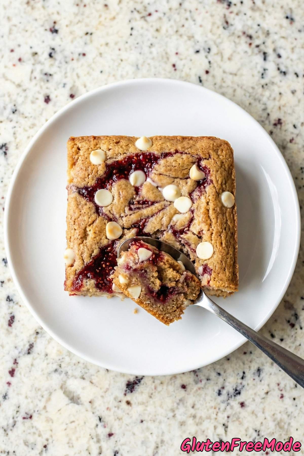 Homemade gluten free raspberry swirl blondies