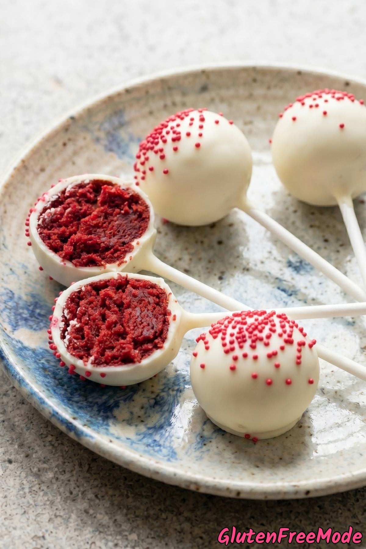 Sweet gluten free red velvet cake pops closeup