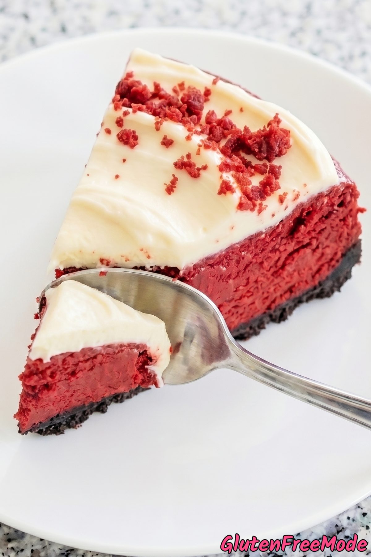 Tempting gluten free red velvet cheesecake