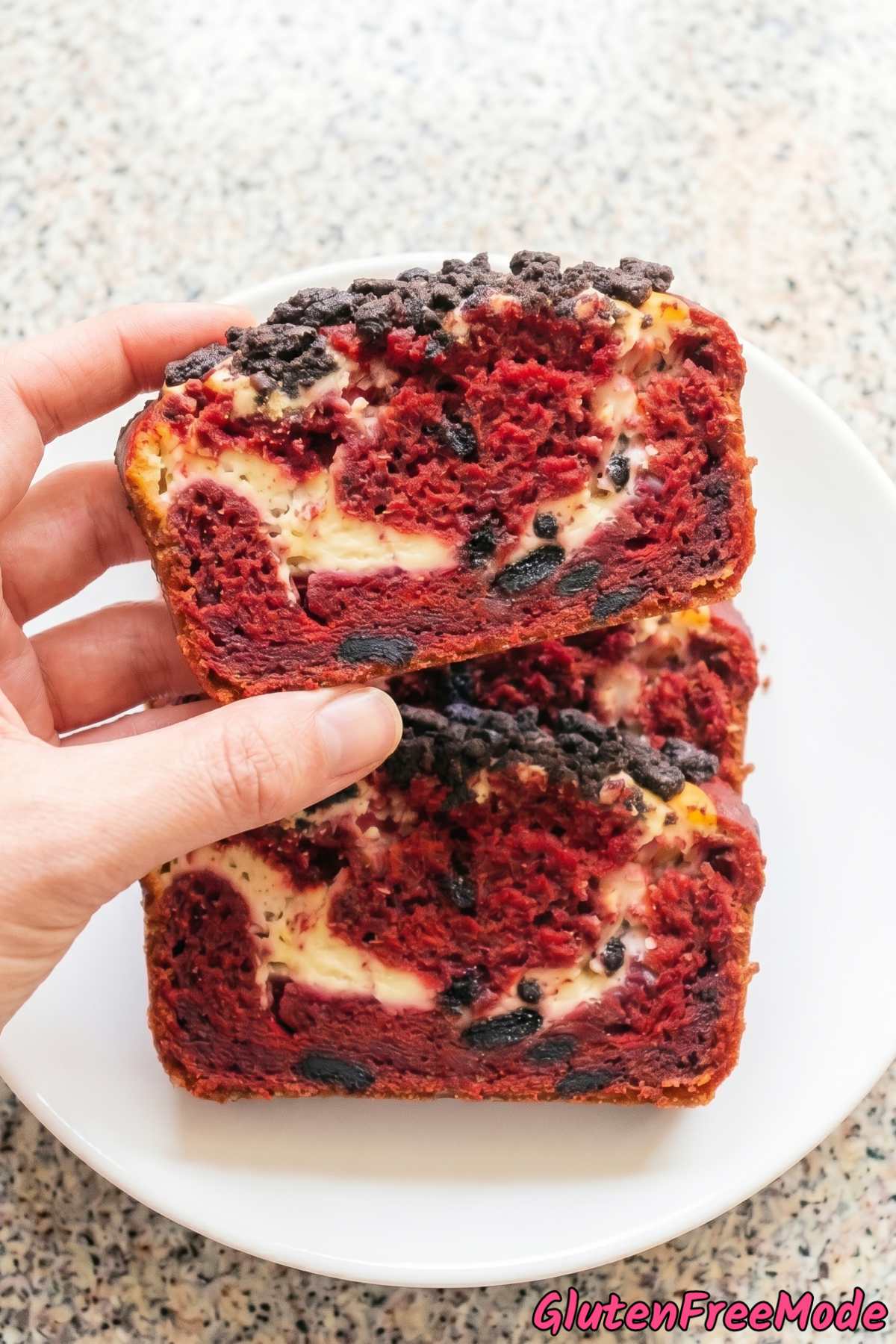 Indulgent red velvet cookie crumble bread
