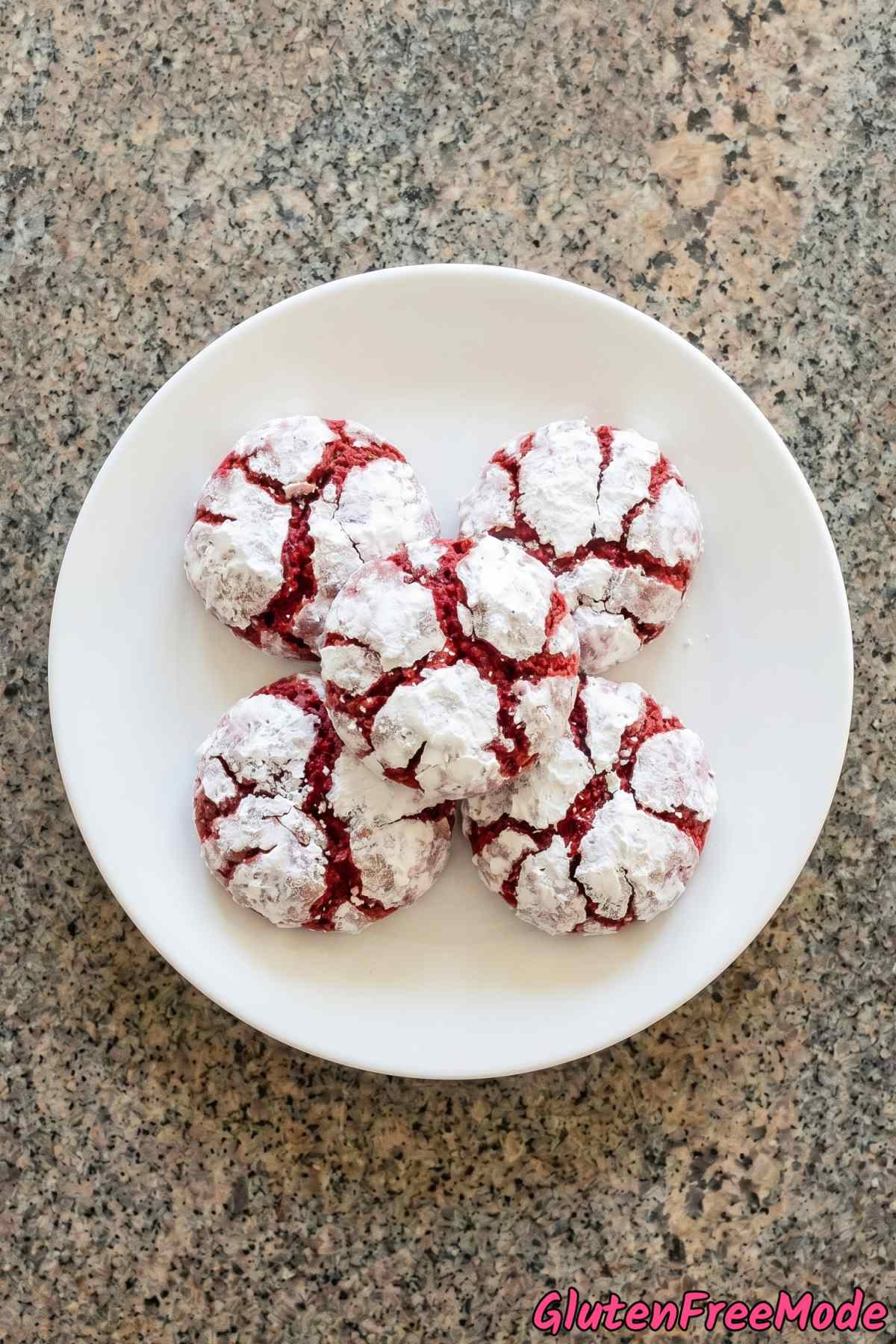 Rich gluten free red velvet crinkle cookies