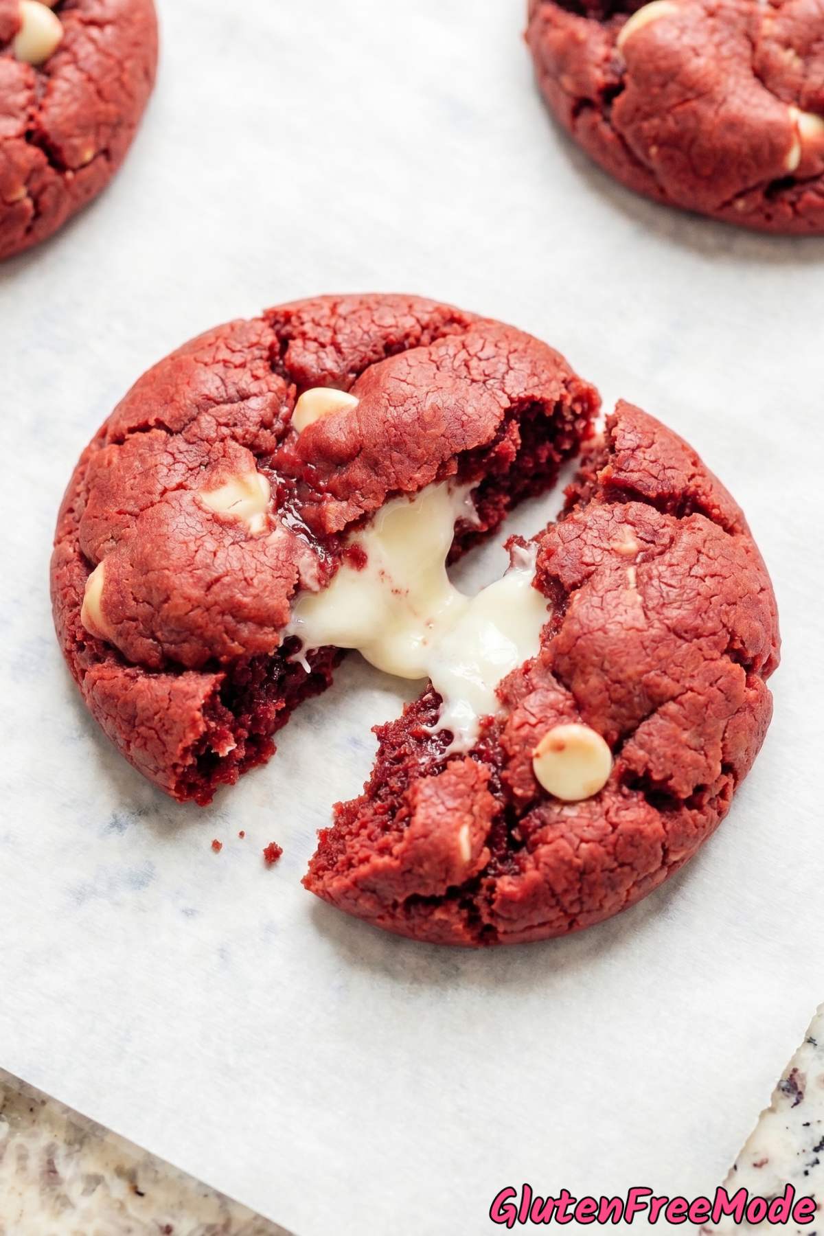 Fudgy gluten free red velvet lava cookies