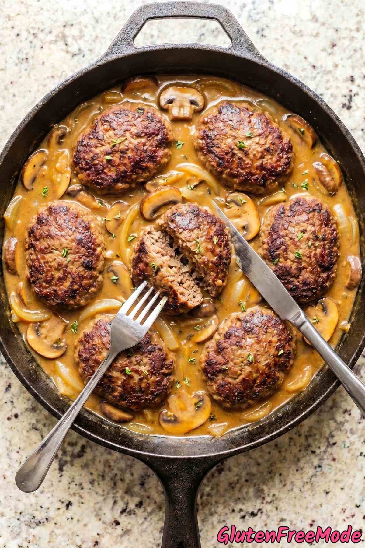 Tender gluten free Salisbury steak plated
