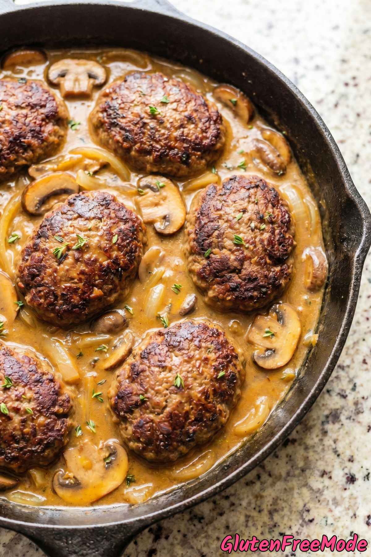 Rich gluten free Salisbury steak with gravy