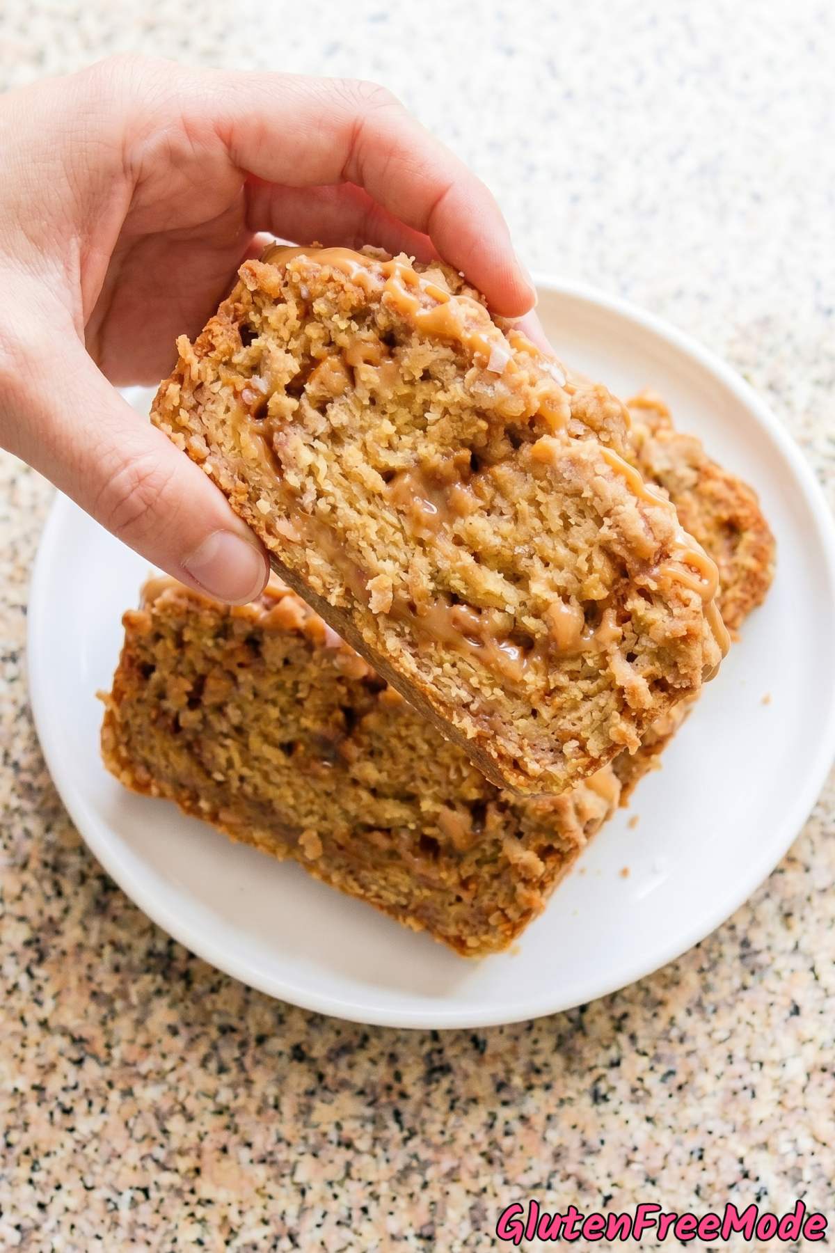 Tender gluten free salted caramel crumble bread