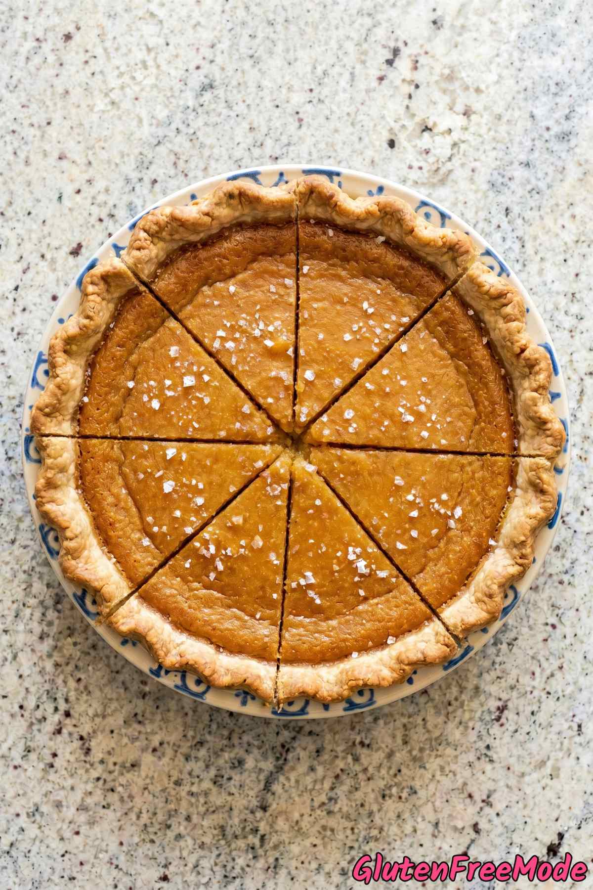 Gluten free salted honey pie sliced