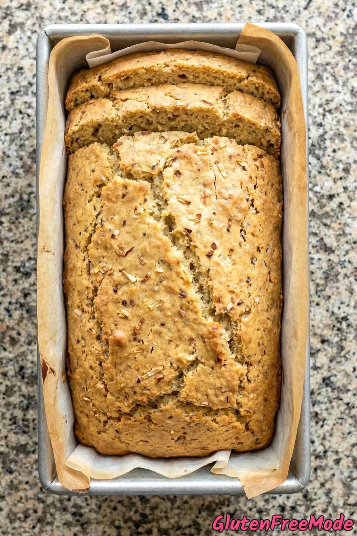 Golden gluten free savory onion bread loaf