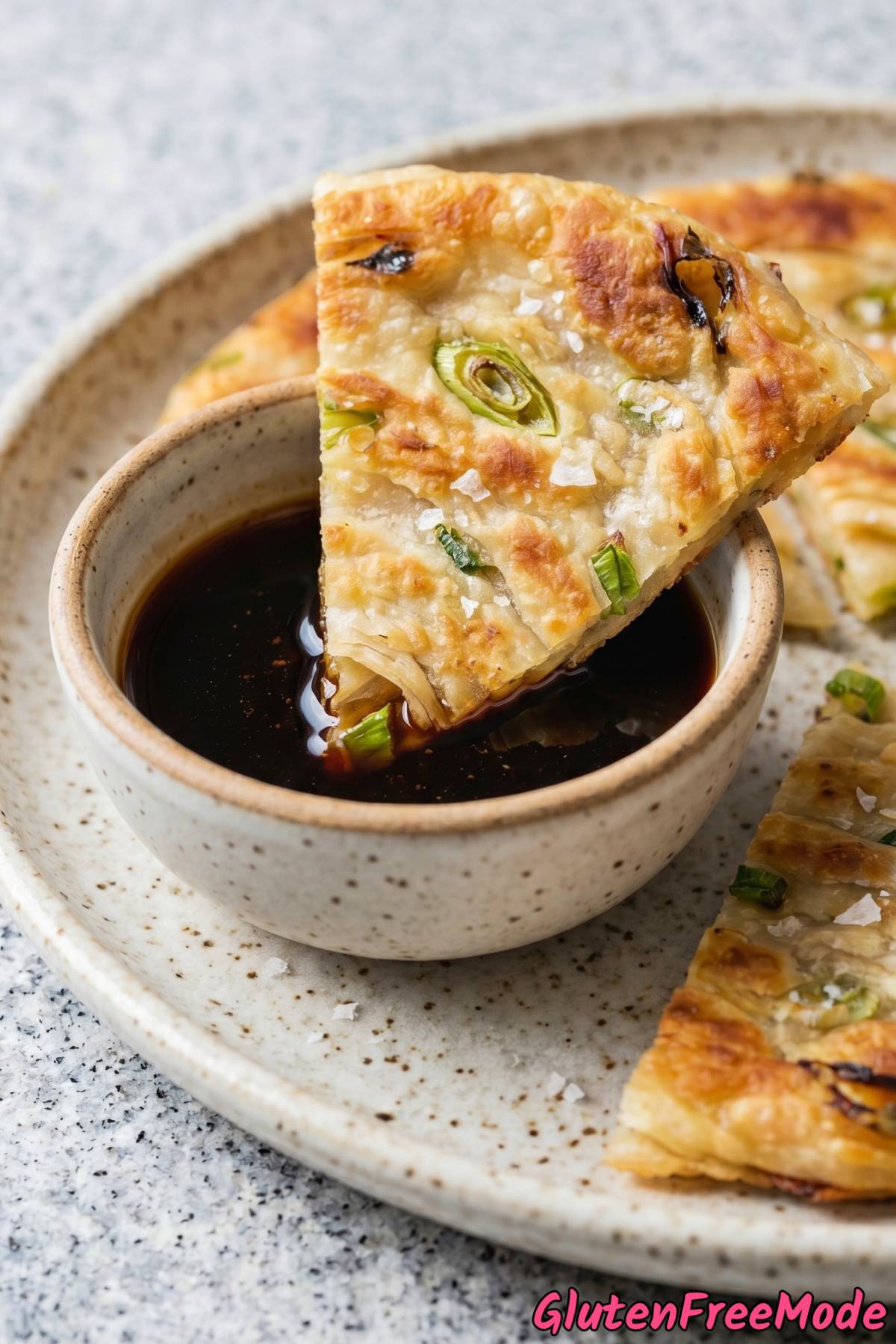 Tender gluten free scallion pancakes plated