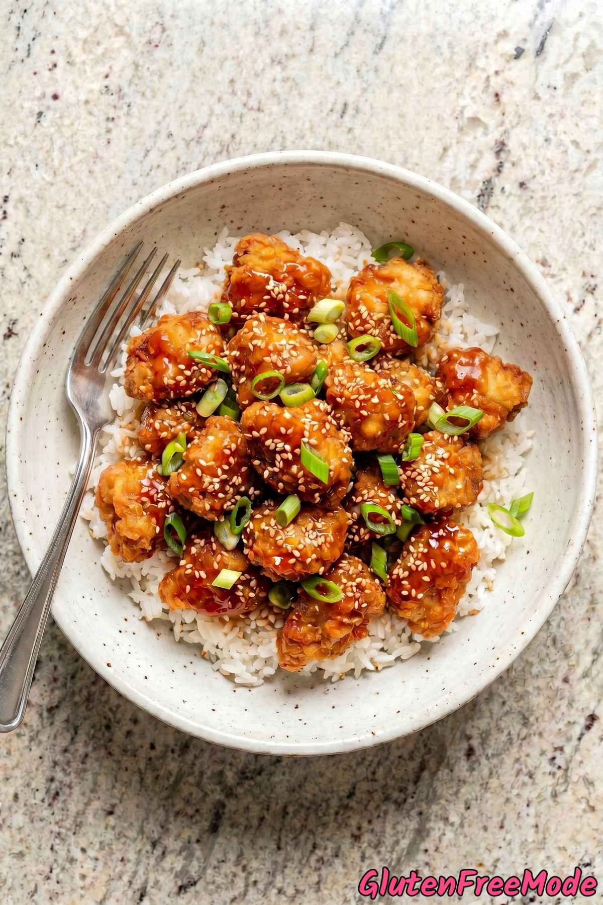 Homemade gluten free sesame chicken dish
