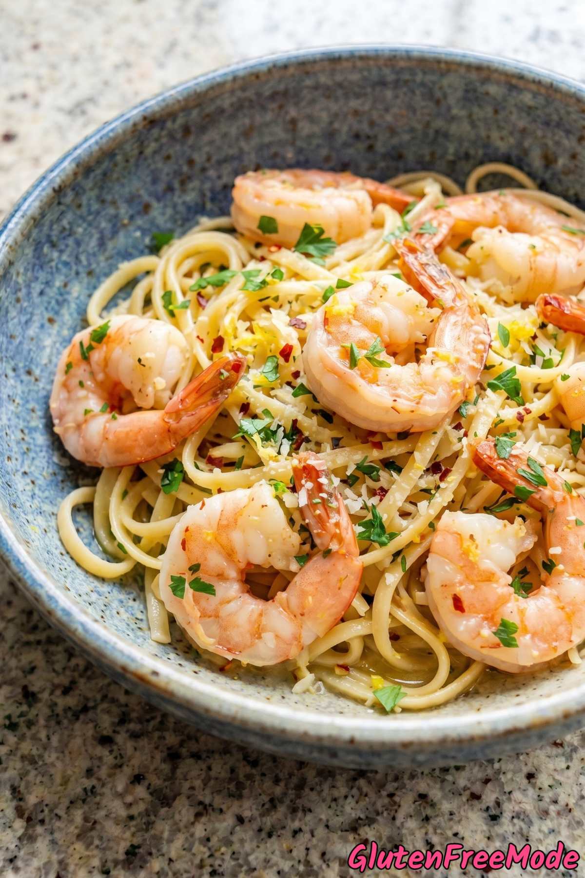 Garlicky gluten free shrimp scampi pasta