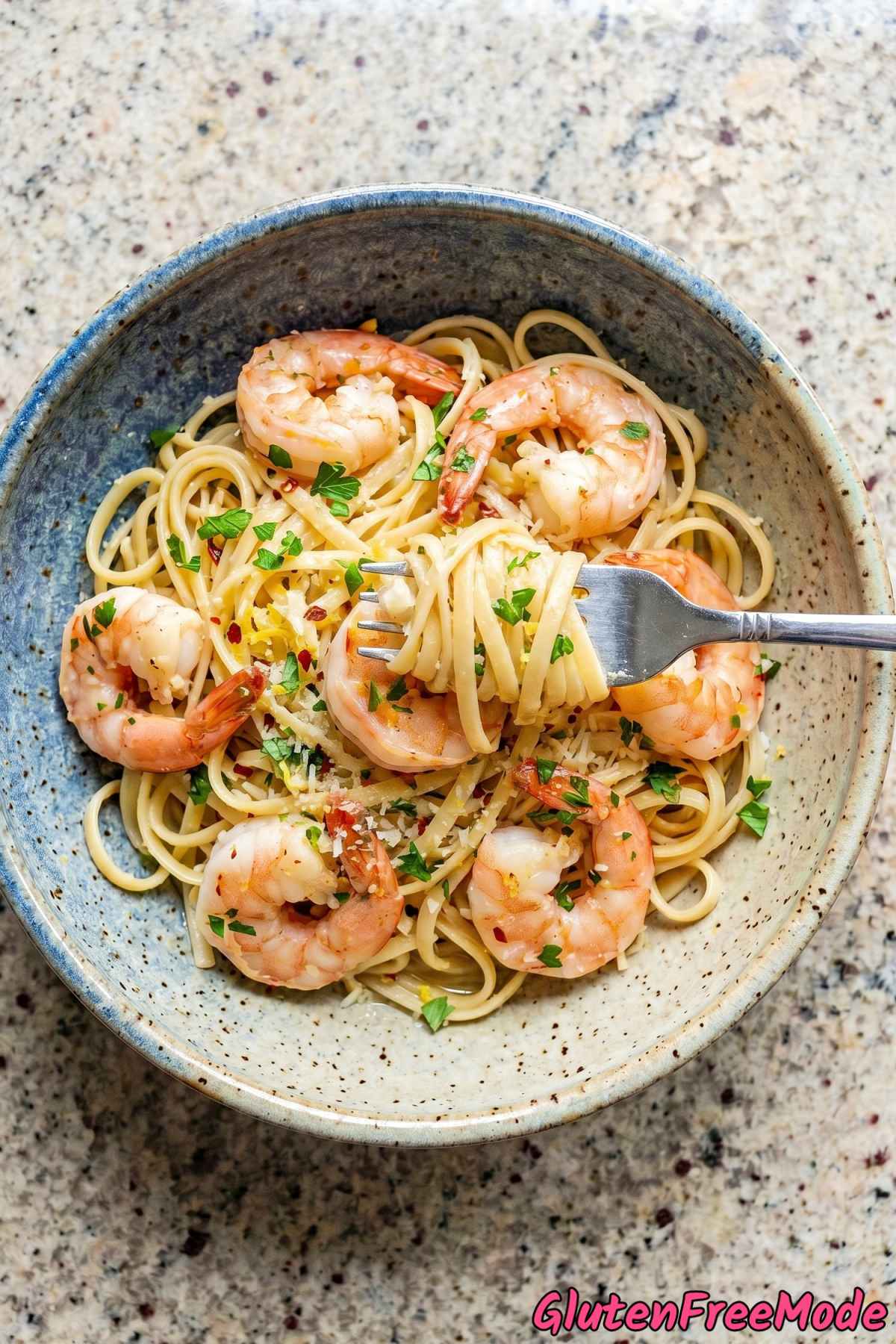 Comforting gluten free shrimp scampi pasta