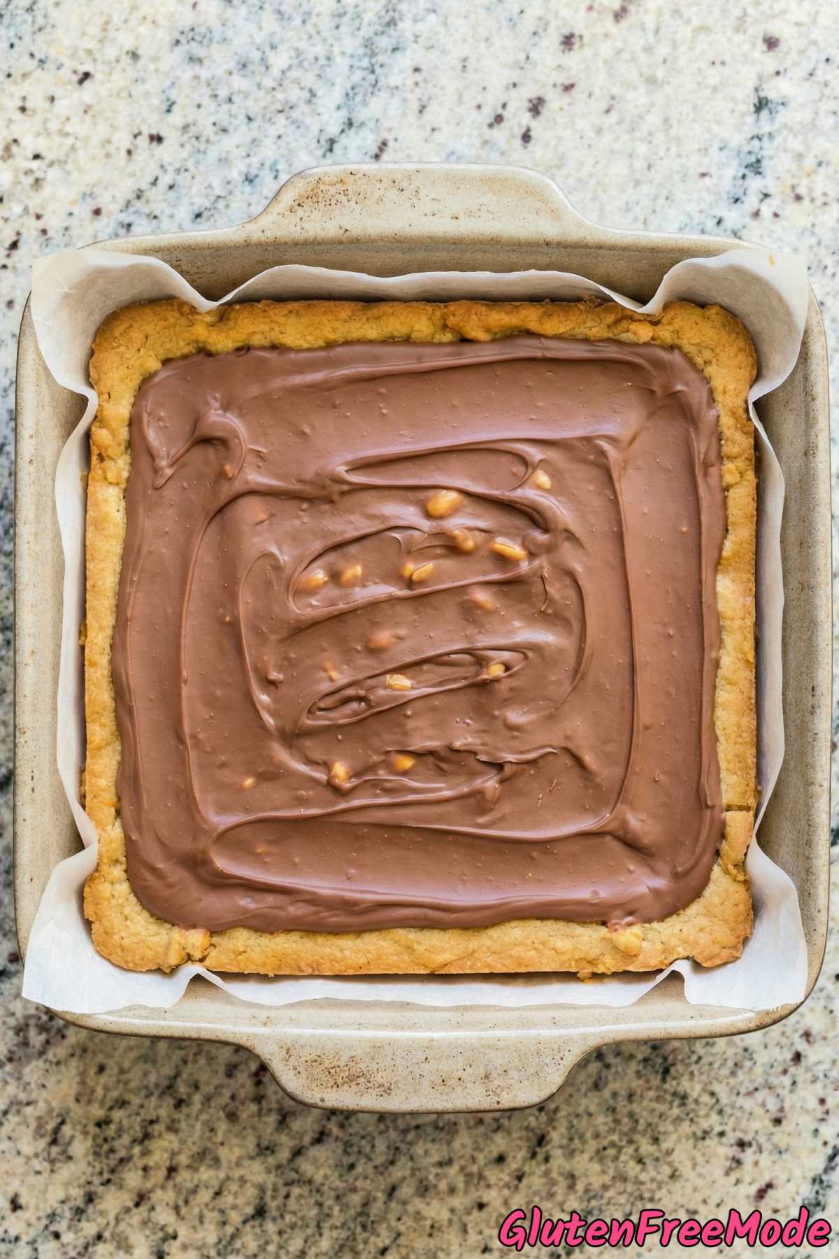 Easy gluten free Snickers cookie bars sliced