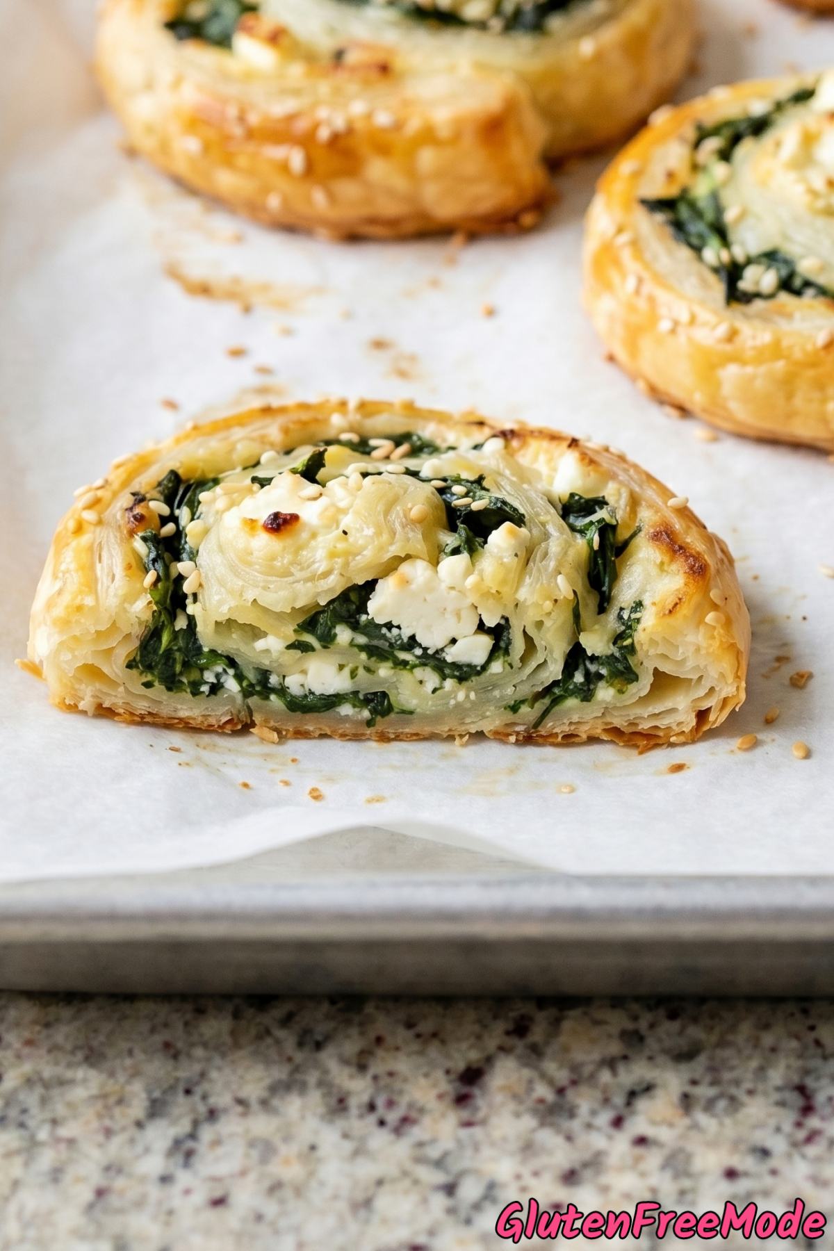 Flaky gluten free spinach and feta pinwheels