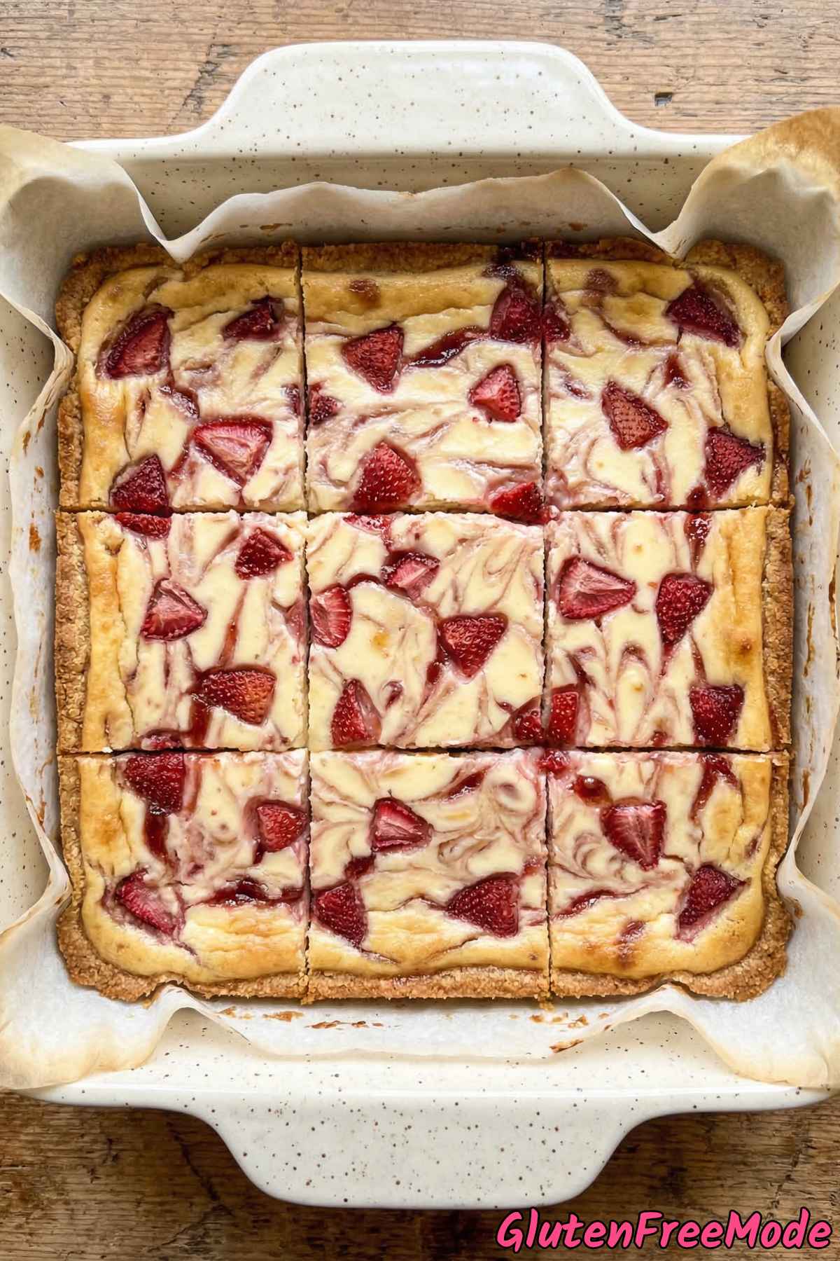 Homemade gluten free strawberry cheesecake bars