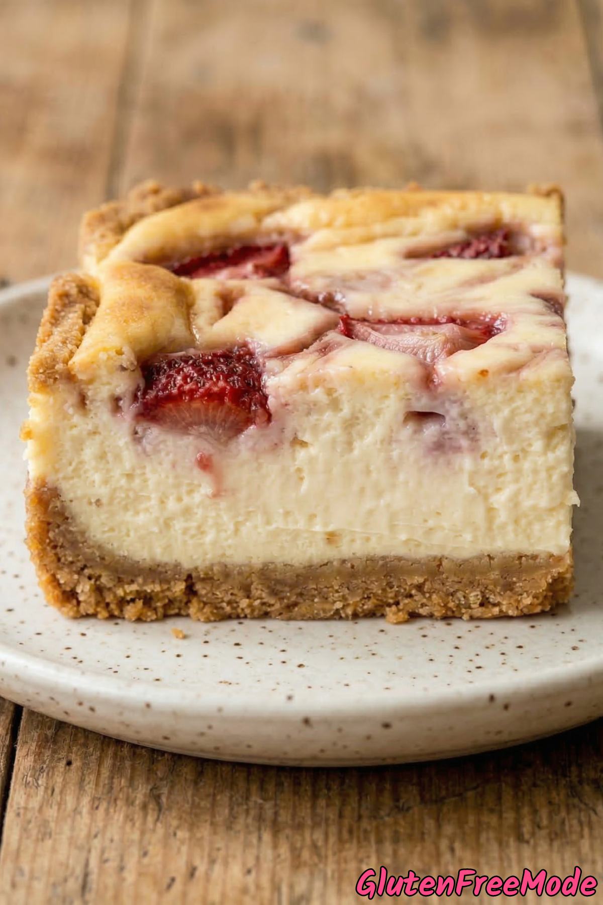 Silky gluten free strawberry cheesecake bars