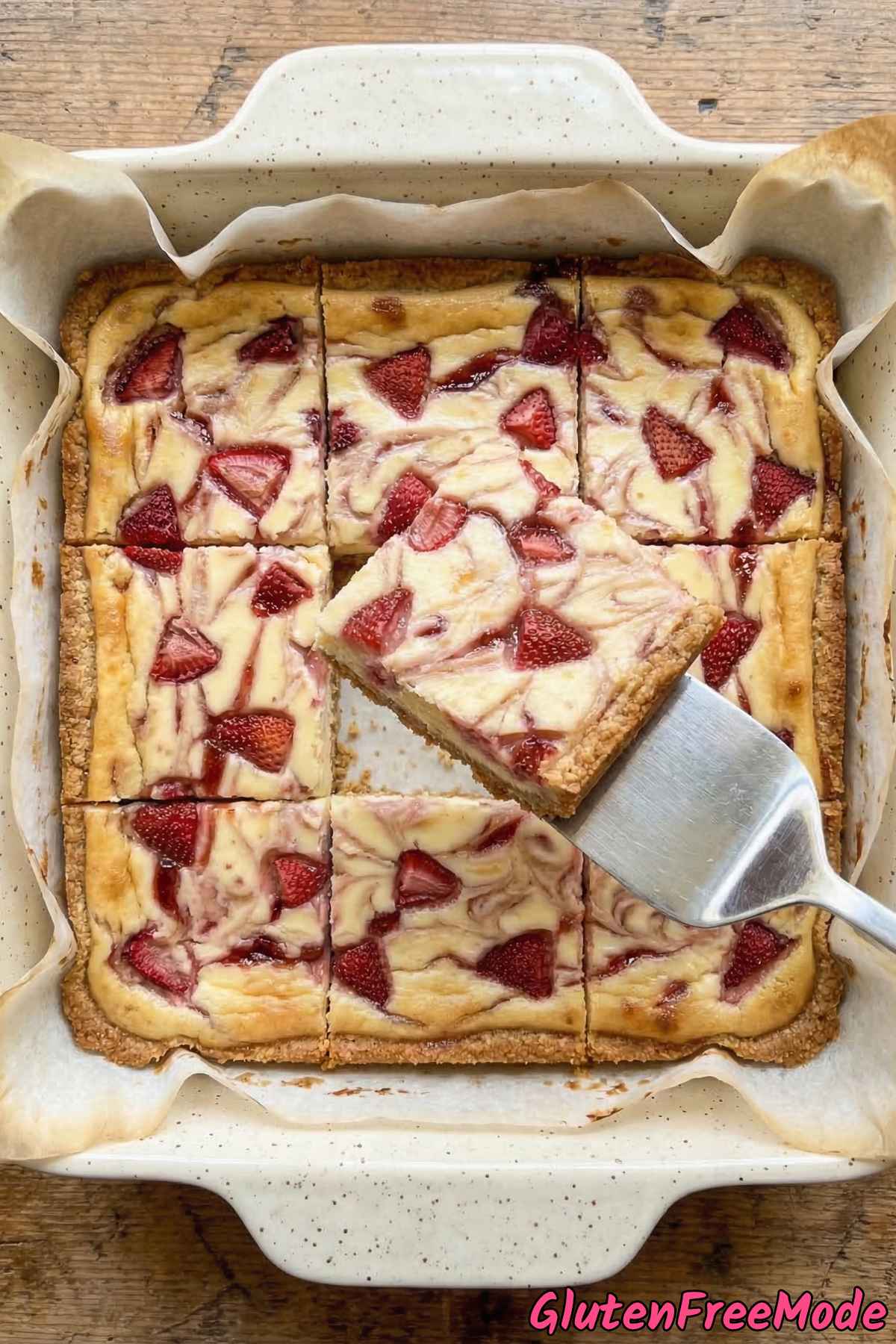 Rich gluten free strawberry cheesecake bars