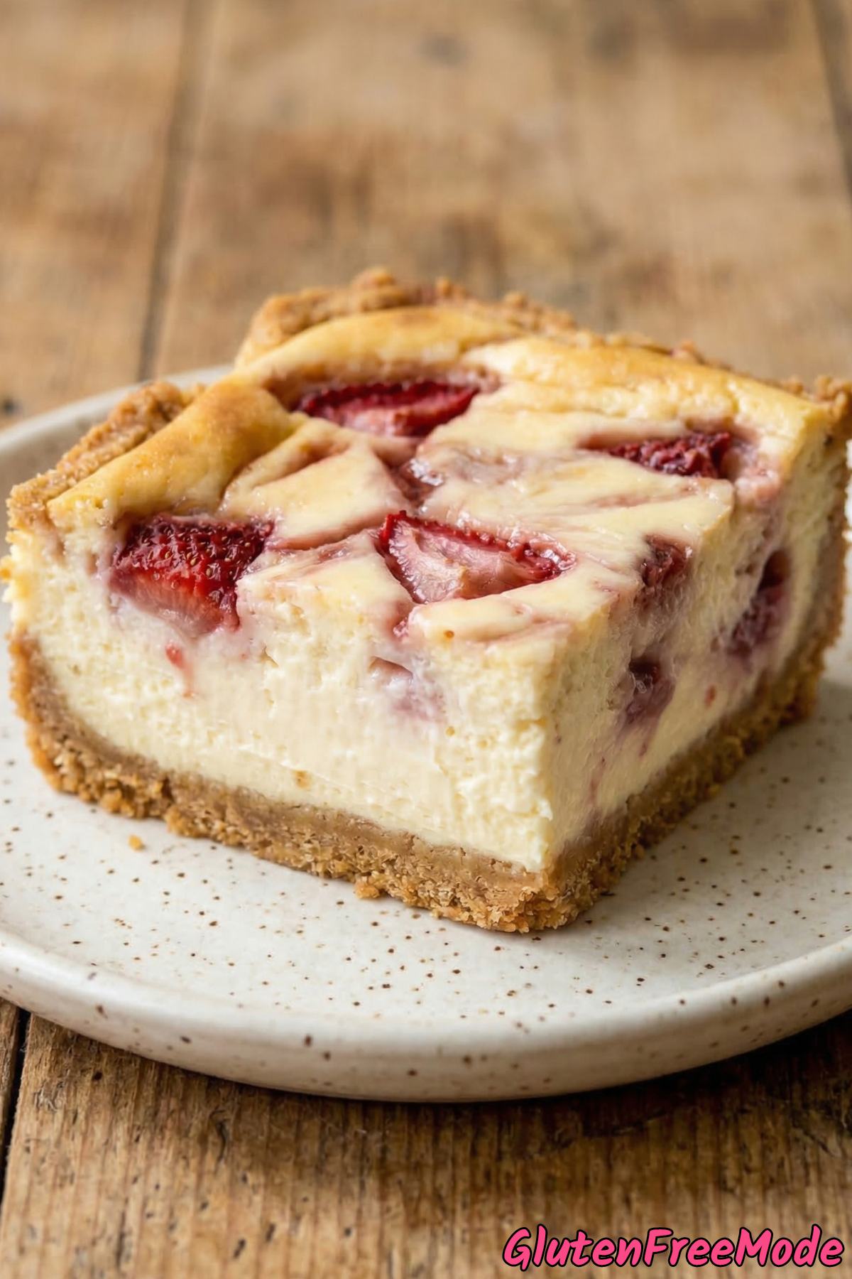 Decadent gluten free strawberry cheesecake bars