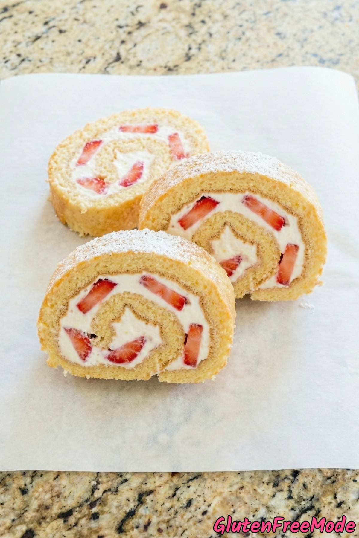 Tender gluten free strawberry cream cake roll
