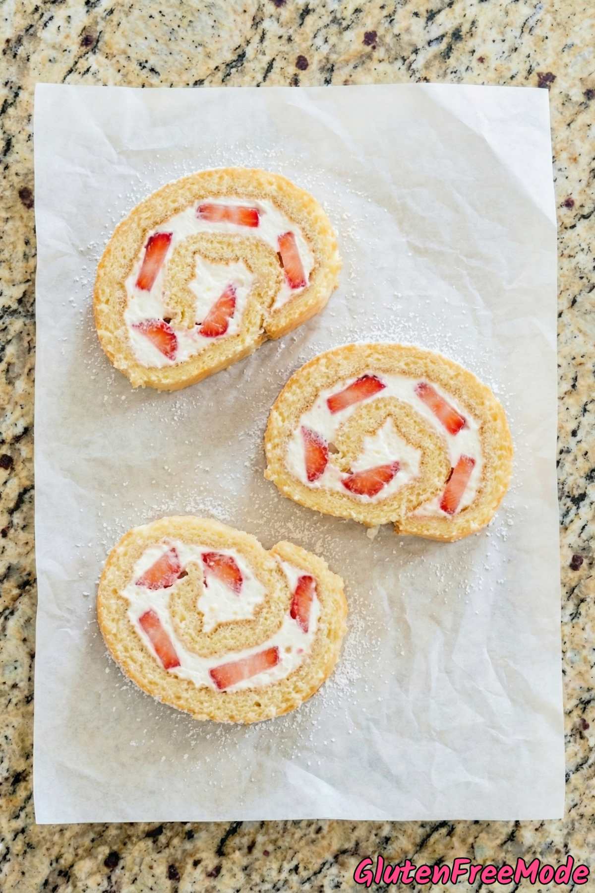 Fresh gluten free strawberry cream cake roll