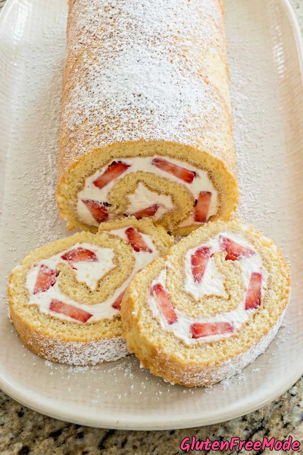 Luscious gluten free strawberry cream cake roll