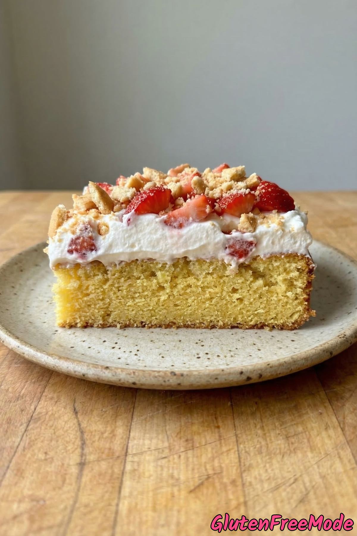 Light gluten free strawberry crunch cake