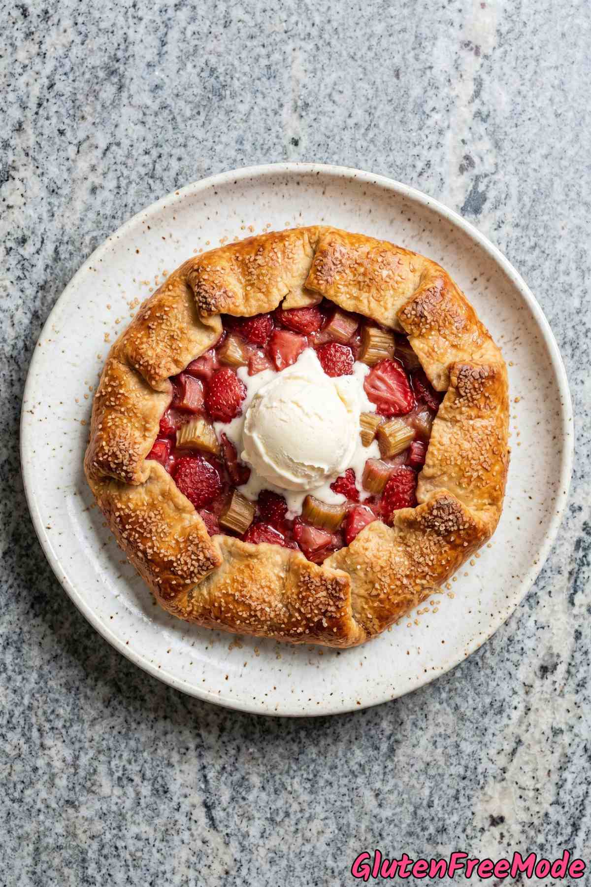 Warm gluten free strawberry rhubarb galette