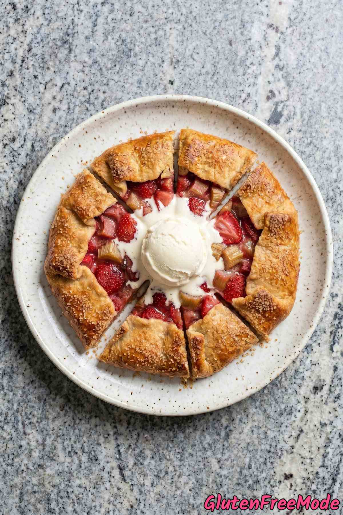 Fresh gluten free strawberry rhubarb galette