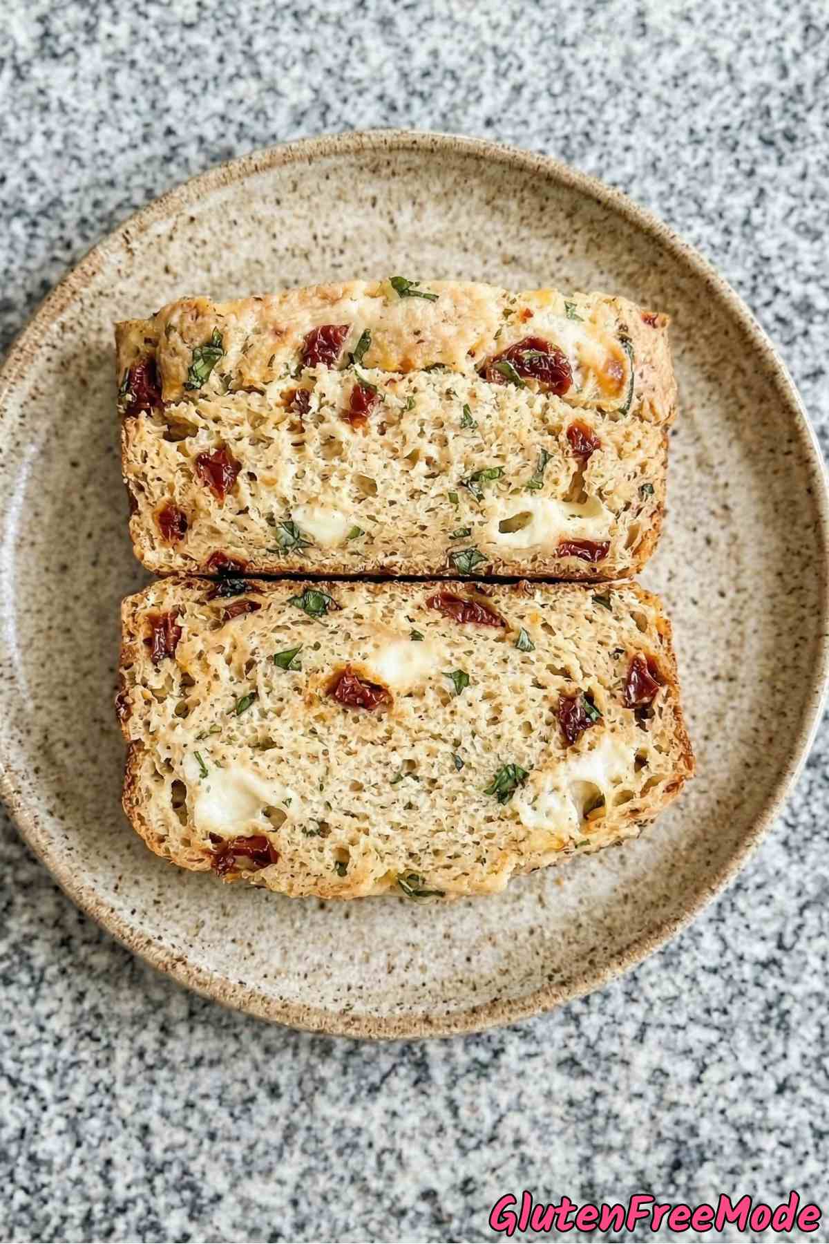 Golden gluten free sun-dried tomato basil loaf