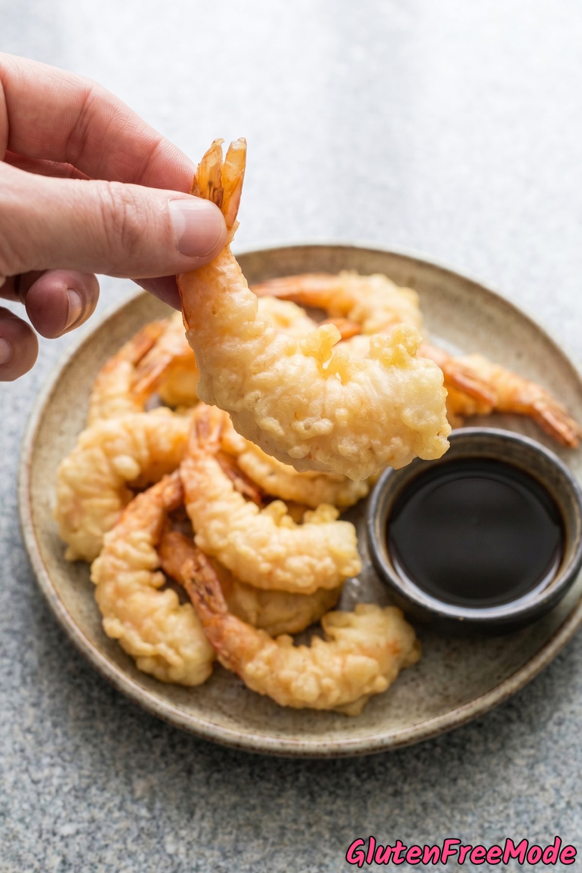 Golden gluten free tempura shrimp platter