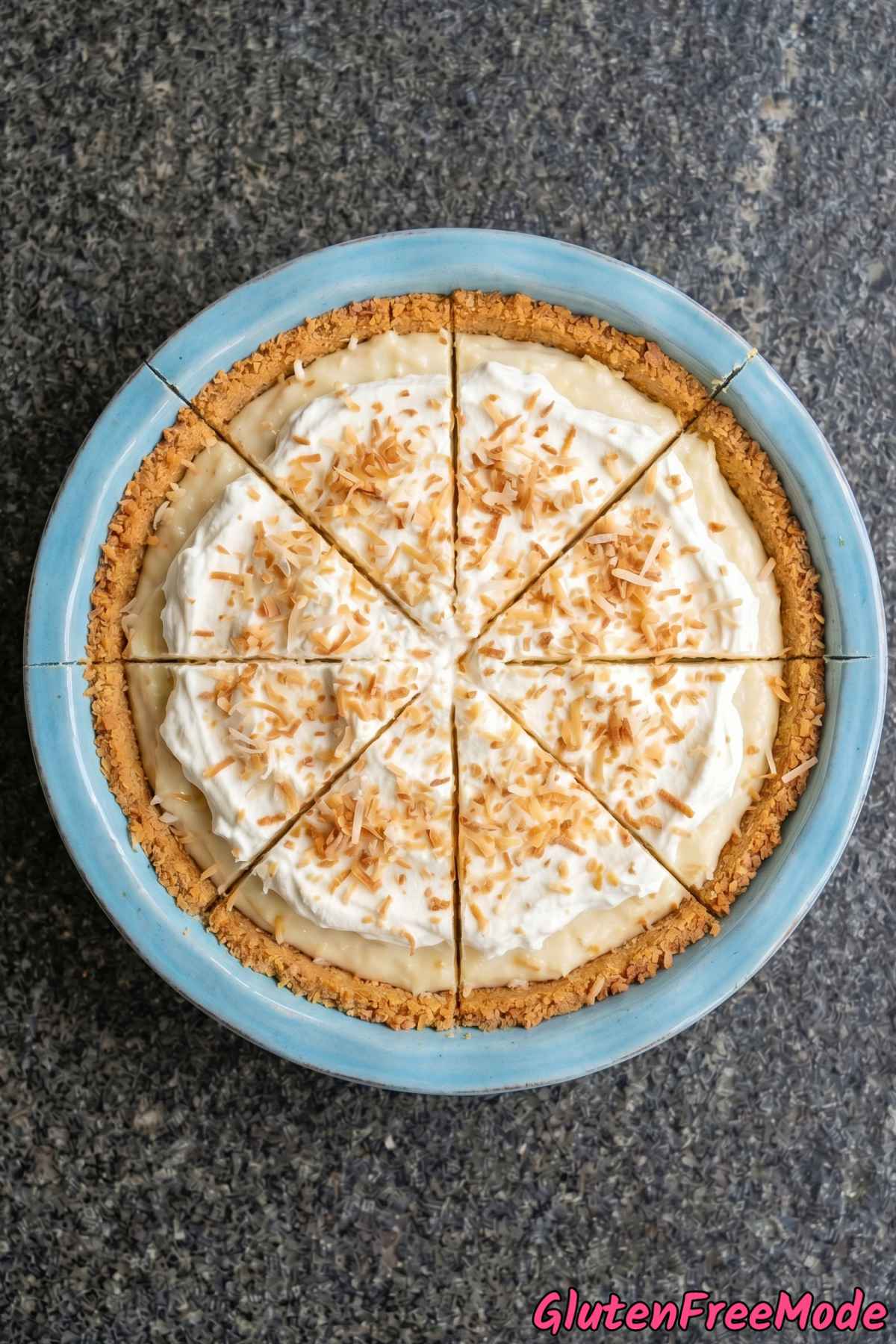 Rich gluten free toasted coconut cream pie
