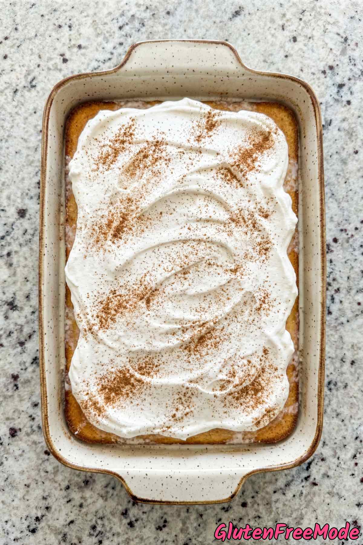 Fluffy gluten free tres leches cake serving